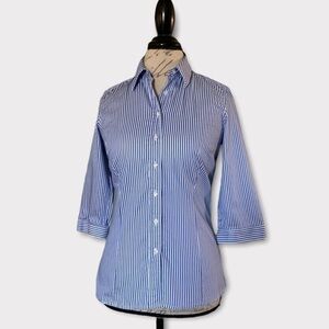 Pink THOMAS PINK JERMYN STREET LONDON 3/4 Sleeve Button Down - Blue/White Stripe